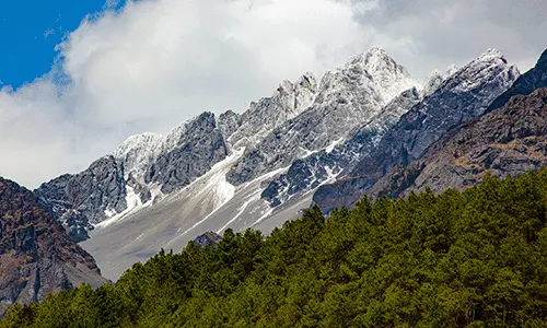 Misty mountain trail in the Hidden Jade Dragon region of Lijiang