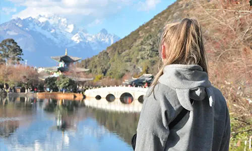 Black Dragon Pond Park with Jade Dragon Snow Mountain in background