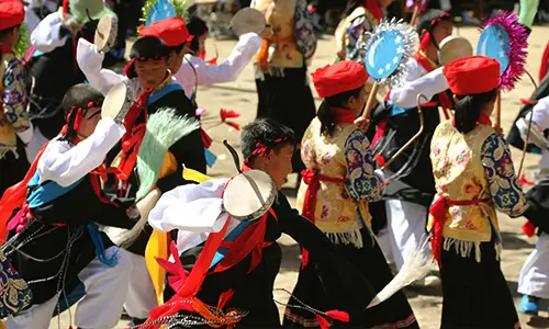 Tibetan village with traditional architecture