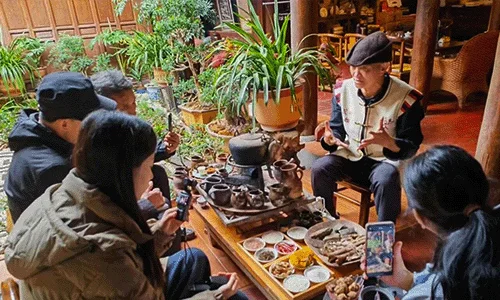 Traditional roasted tea ceremony over a charcoal brazier
